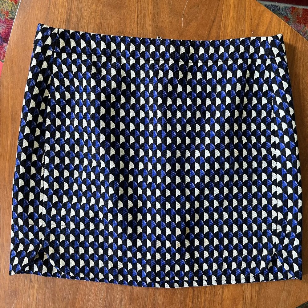 J. Crew Mini Skirt in Purple-and-Blue Retro Pattern